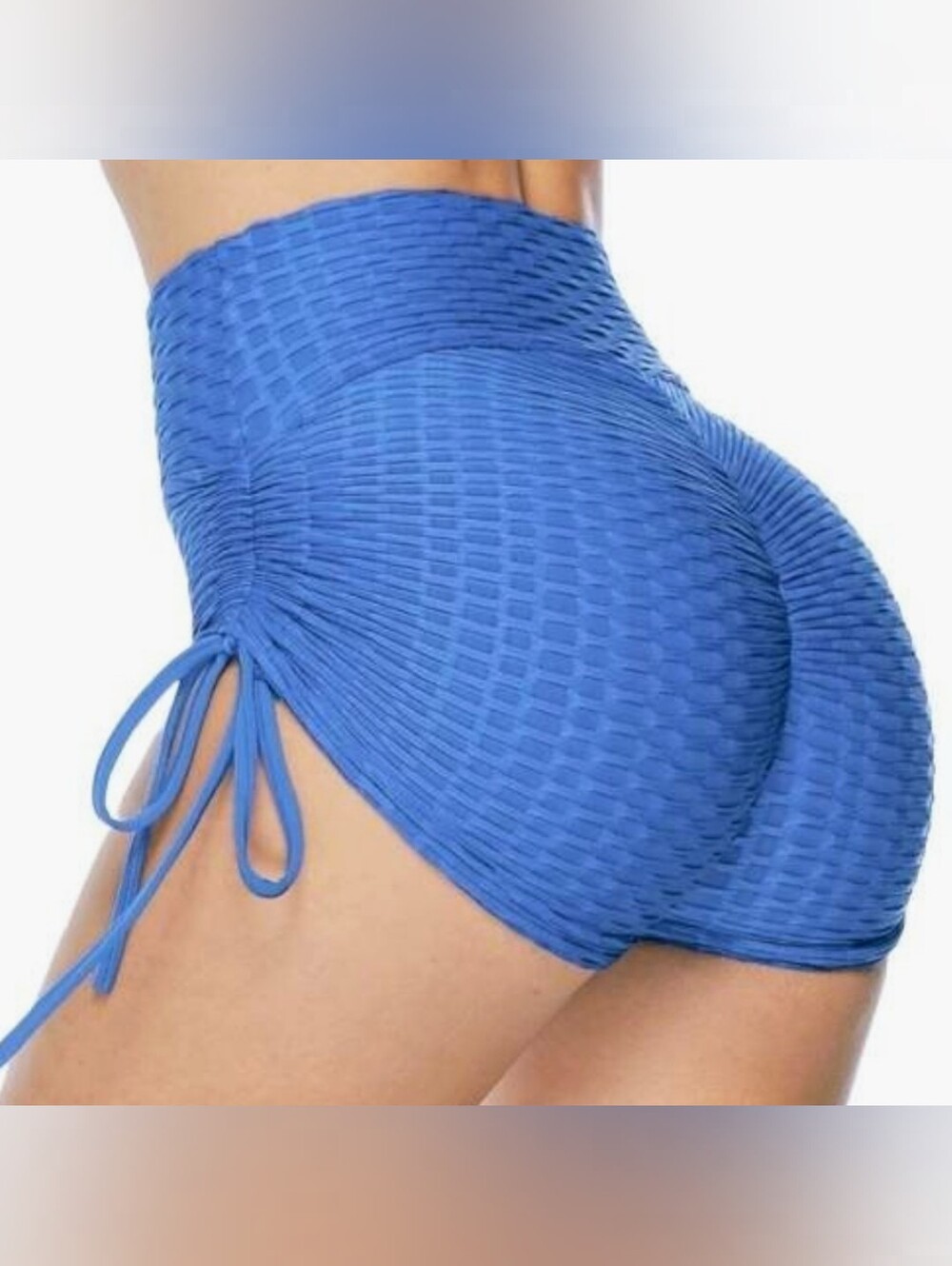 High-Waist Sky Blue Scrunch Bike Shorts with Side Drawstring